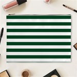 Horizontal Stripes - White and Forest Green Cosmetic Bag (XL)