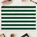 Horizontal Stripes - White and Forest Green Cosmetic Bag (XXXL)