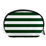 Horizontal Stripes - White and Forest Green Accessory Pouch (Large)