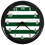 Horizontal Stripes - White and Forest Green Wall Clock (Black)