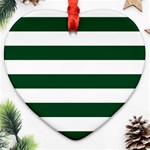 Horizontal Stripes - White and Forest Green Ornament (Heart)