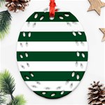 Horizontal Stripes - White and Forest Green Oval Filigree Ornament (Two Sides)