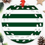 Horizontal Stripes - White and Forest Green Round Filigree Ornament (Two Sides)