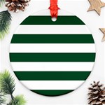 Horizontal Stripes - White and Forest Green Round Ornament (Two Sides)