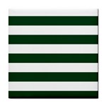 Horizontal Stripes - White and Forest Green Tile Coaster