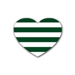 Horizontal Stripes - White and Forest Green Rubber Coaster (Heart)