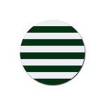 Horizontal Stripes - White and Forest Green Rubber Round Coaster (4 pack)