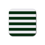 Horizontal Stripes - White and Forest Green Rubber Coaster (Square)