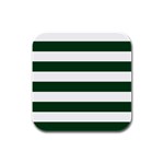 Horizontal Stripes - White and Forest Green Rubber Square Coaster (4 pack)