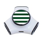 Horizontal Stripes - White and Forest Green Portable USB Hub (One Side)