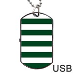 Horizontal Stripes - White and Forest Green Dog Tag USB Flash (Two Sides)