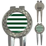 Horizontal Stripes - White and Forest Green 3-in-1 Golf Divot