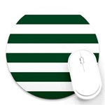 Horizontal Stripes - White and Forest Green Round Mousepad