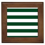 Horizontal Stripes - White and Forest Green Framed Tile