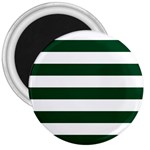 Horizontal Stripes - White and Forest Green 3  Magnet
