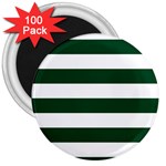 Horizontal Stripes - White and Forest Green 3  Magnet (100 pack)