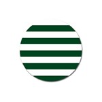 Horizontal Stripes - White and Forest Green Magnet 3  (Round)
