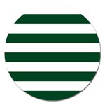 Horizontal Stripes - White and Forest Green Magnet 5  (Round)