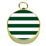 Horizontal Stripes - White and Forest Green Gold Compass