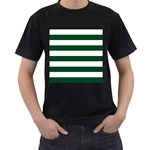 Horizontal Stripes - White and Forest Green Men s T-Shirt (Black)