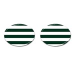 Horizontal Stripes - White and Deep Green Cufflinks (Oval)