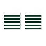 Horizontal Stripes - White and Deep Green Cufflinks (Square)