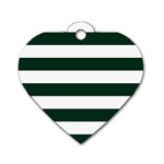 Horizontal Stripes - White and Deep Green Dog Tag Heart (Two Sides)