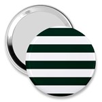 Horizontal Stripes - White and Deep Green 3  Handbag Mirror