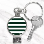 Horizontal Stripes - White and Deep Green Nail Clippers Key Chain