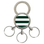 Horizontal Stripes - White and Deep Green 3-Ring Key Chain