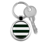 Horizontal Stripes - White and Deep Green Key Chain (Round)