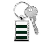 Horizontal Stripes - White and Deep Green Key Chain (Rectangle)