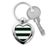Horizontal Stripes - White and Deep Green Key Chain (Heart)