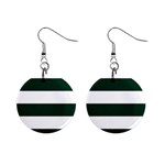 Horizontal Stripes - White and Deep Green 1  Button Earrings