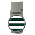Horizontal Stripes - White and Deep Green Money Clip (Round)