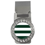 Horizontal Stripes - White and Deep Green Money Clip (CZ)