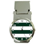 Horizontal Stripes - White and Deep Green Money Clip Watch