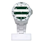 Horizontal Stripes - White and Deep Green Nurses Watch