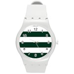 Horizontal Stripes - White and Deep Green Round Plastic Sport Watch (M)