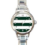 Horizontal Stripes - White and Deep Green Round Italian Charm Watch