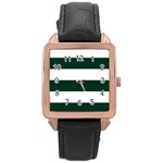 Horizontal Stripes - White and Deep Green Rose Gold Leather Watch