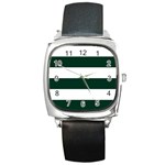 Horizontal Stripes - White and Deep Green Square Metal Watch