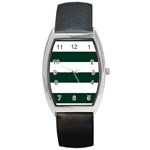 Horizontal Stripes - White and Deep Green Barrel Style Metal Watch