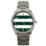 Horizontal Stripes - White and Deep Green Sport Metal Watch