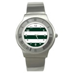 Horizontal Stripes - White and Deep Green Stainless Steel Watch