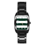 Horizontal Stripes - White and Deep Green Stainless Steel Barrel Watch