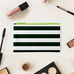 Horizontal Stripes - White and Deep Green Canvas Cosmetic Bag (XS)