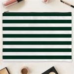 Horizontal Stripes - White and Deep Green Cosmetic Bag (XXXL)