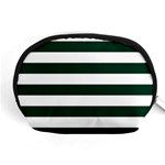 Horizontal Stripes - White and Deep Green Accessory Pouch (Medium)