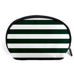 Horizontal Stripes - White and Deep Green Accessory Pouch (Large)